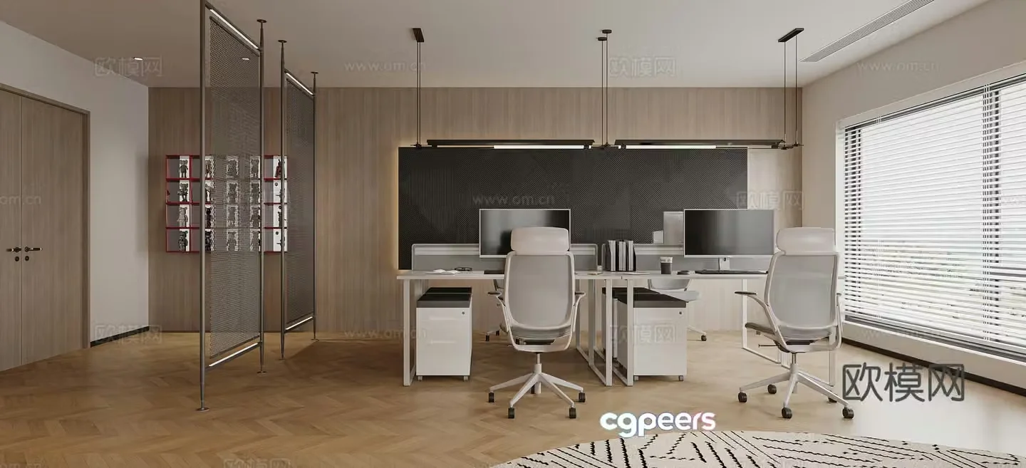 Modern office Public office Staff office Decoration company Chandelier Screen partition 3d model