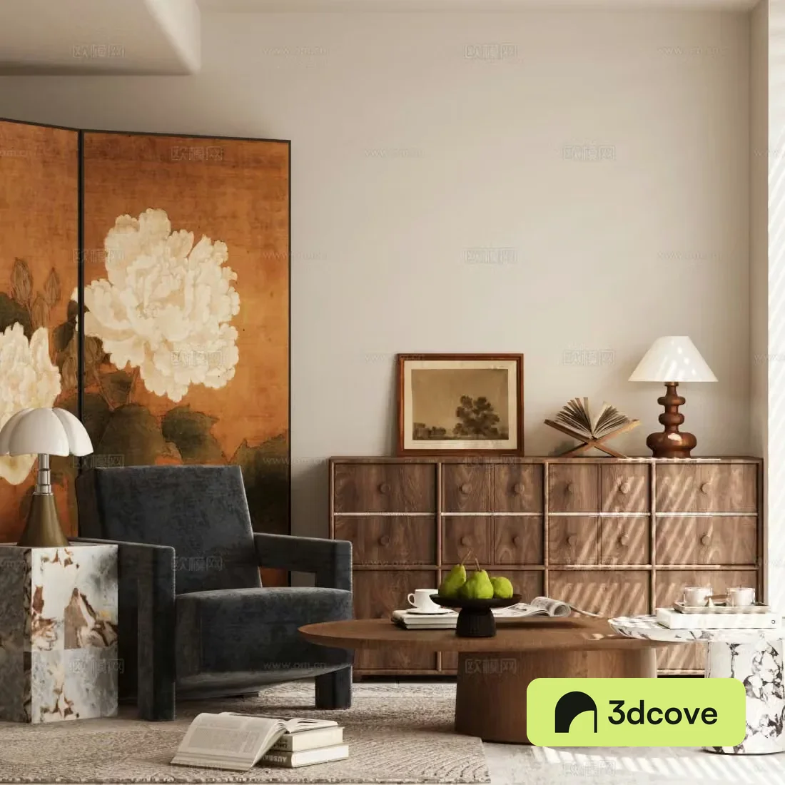 Middle-aged leisure chair retro style sofa chair medieval style cloth chair retro style table lamp medieval style chest 3d model