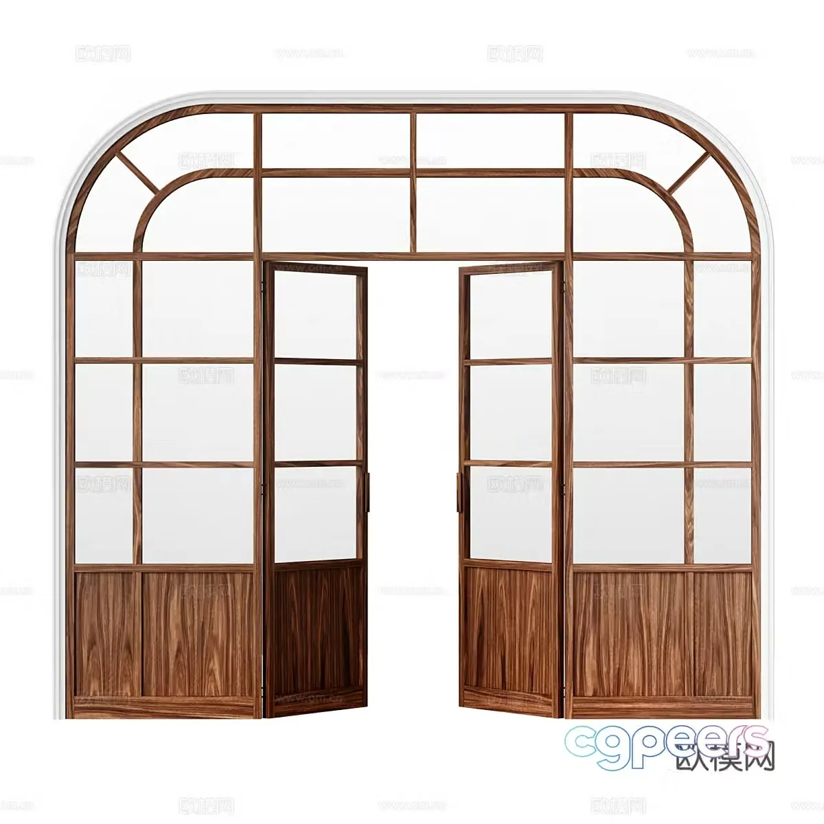 American simple wooden glass double-open arched door 3D model