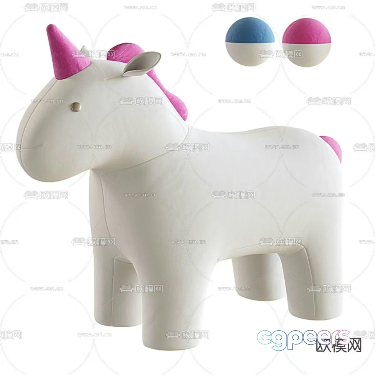 Modern white fabric unicorn children’s chair 3d model