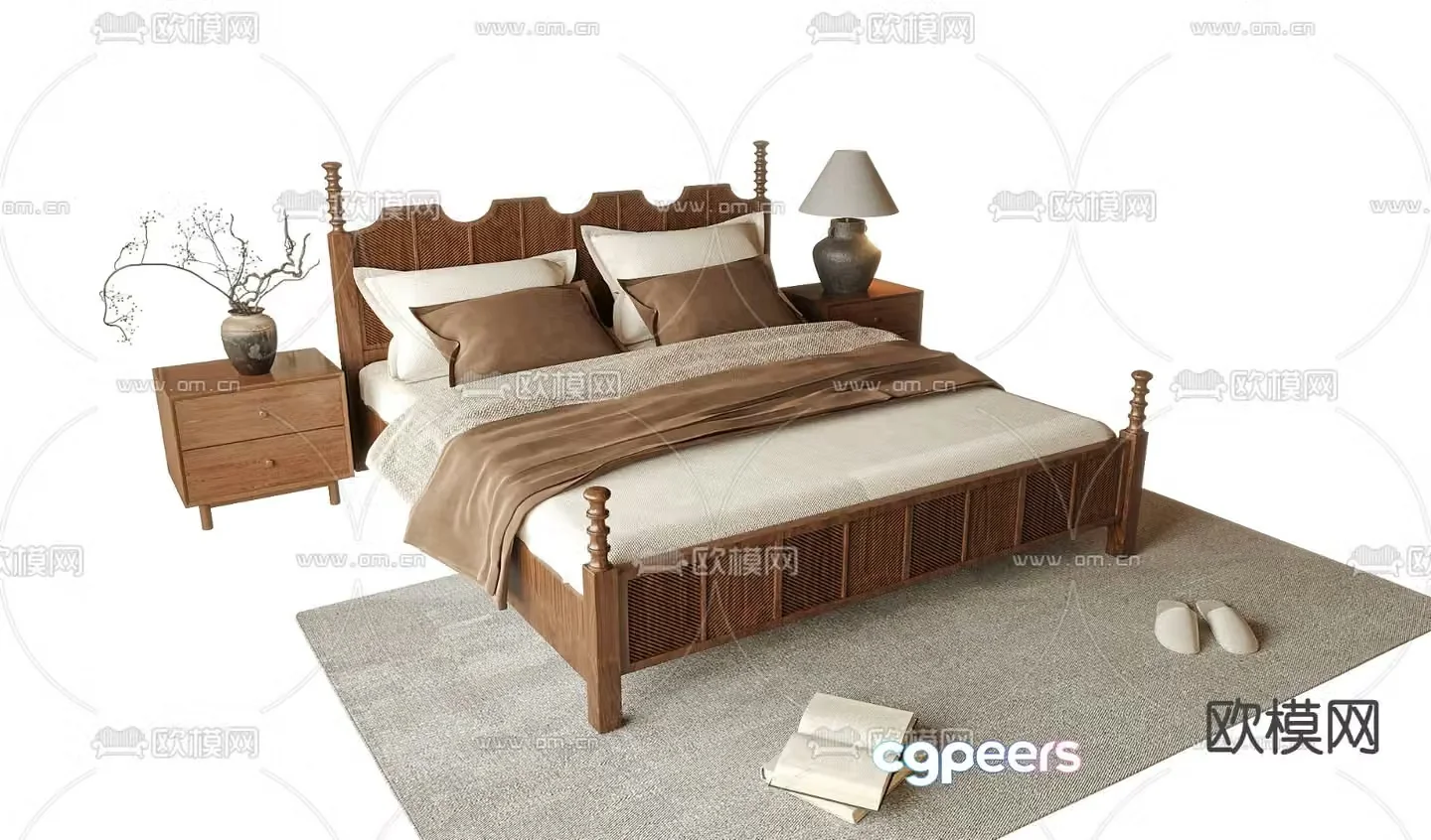 Medieval style double bed 3d model