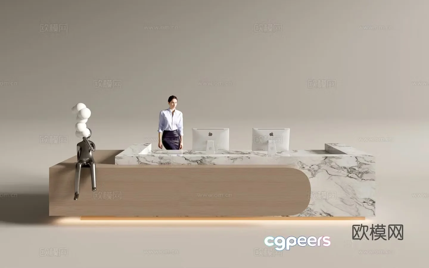 Modern company front desk reception desk service desk 3d model