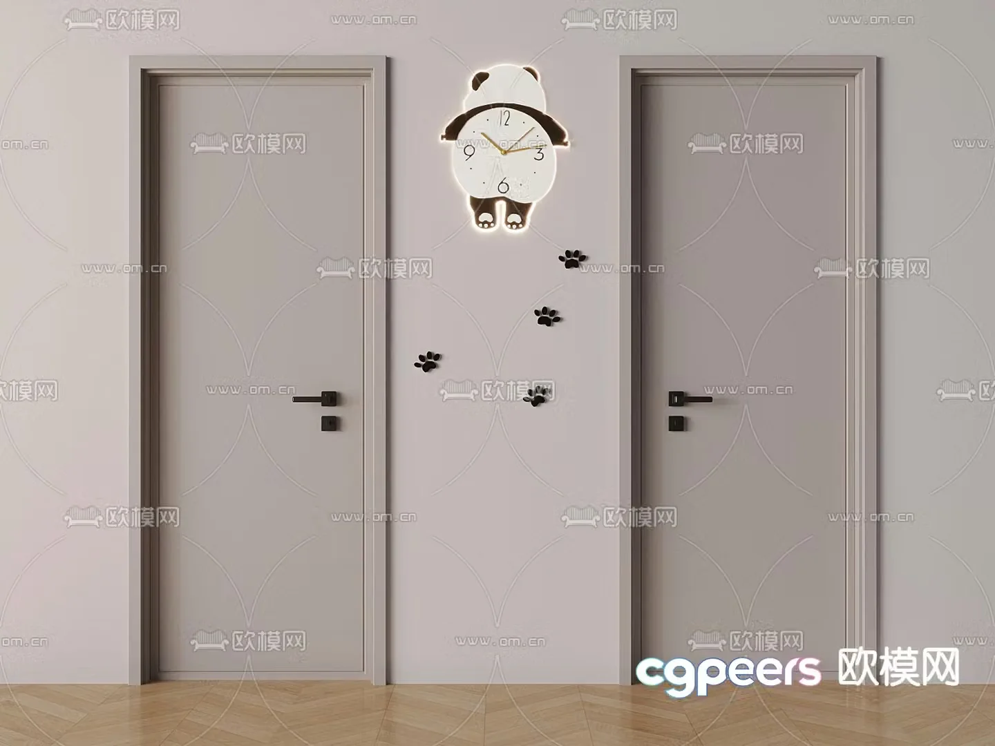 Creamy single-open door swing door door 3d model
