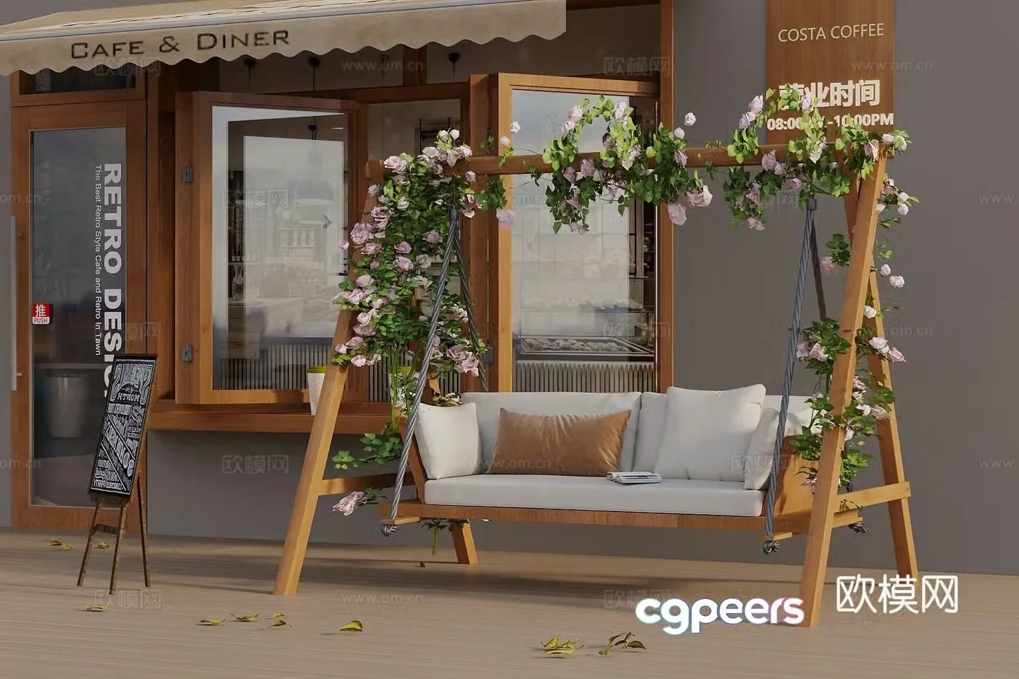 Modern log wind swing chair swing courtyard swing chair hanging chair outdoor swing chair internet celebrity coffee 3D model