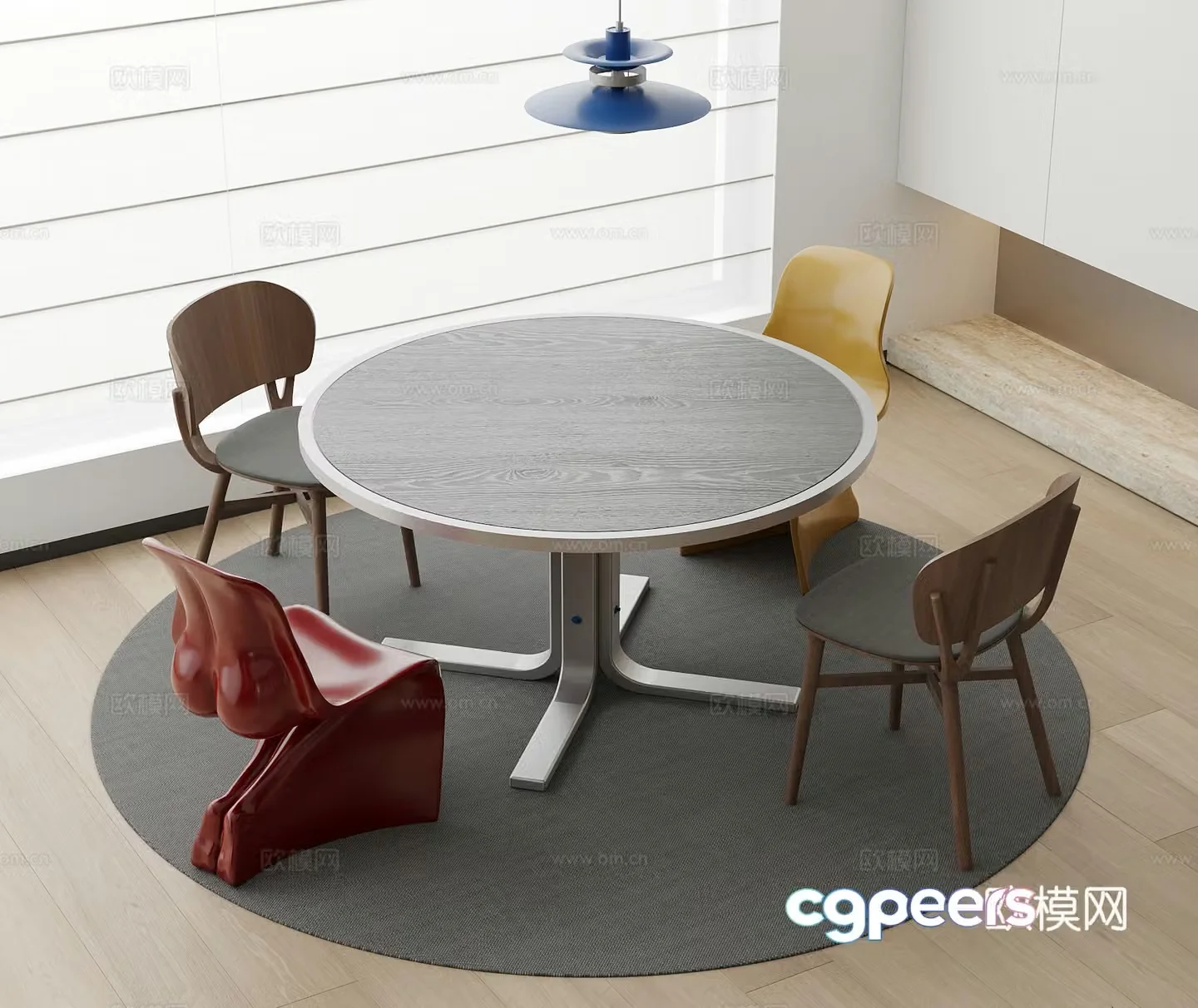 Medium cream style dining table and chair 3d model
