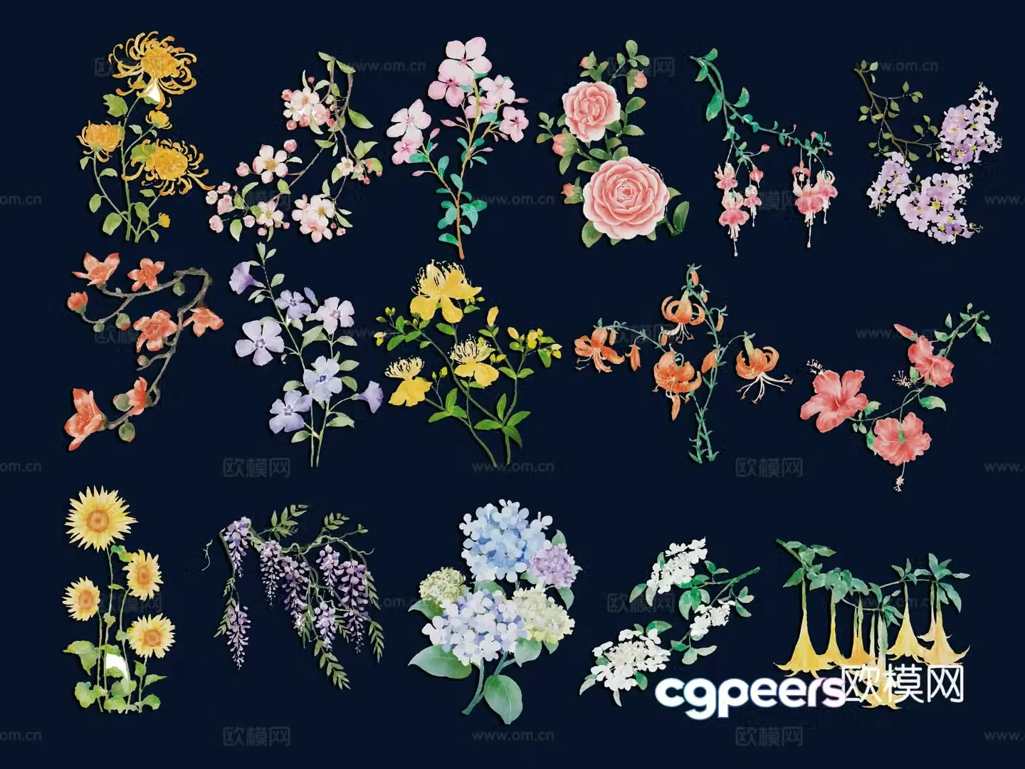 National tide carving flower silhouette wintersweet flowers peony national flower national style peach blossom cherry blossom pink 3d model