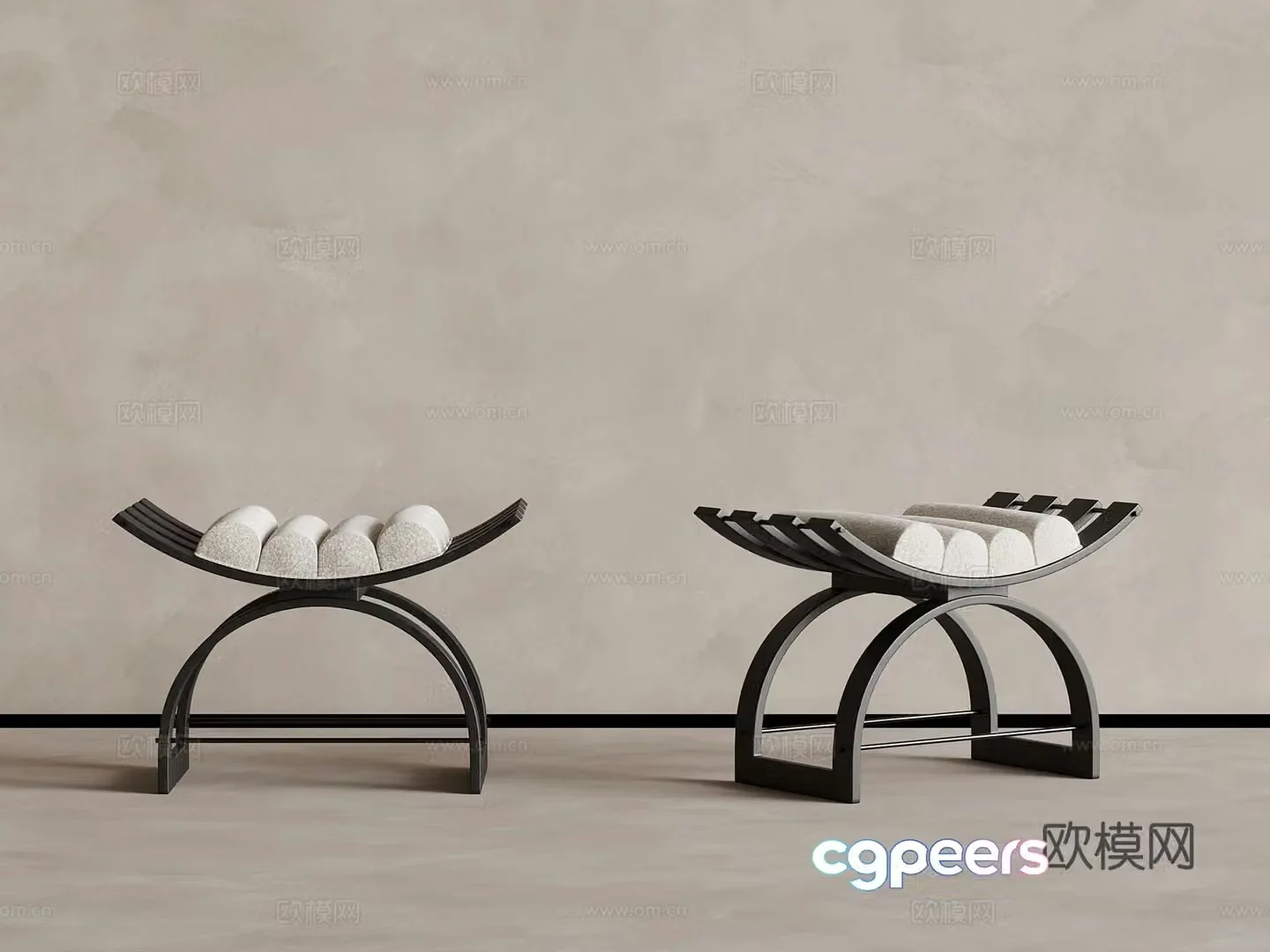 Stool French retro style stool shoe change stool 3d model