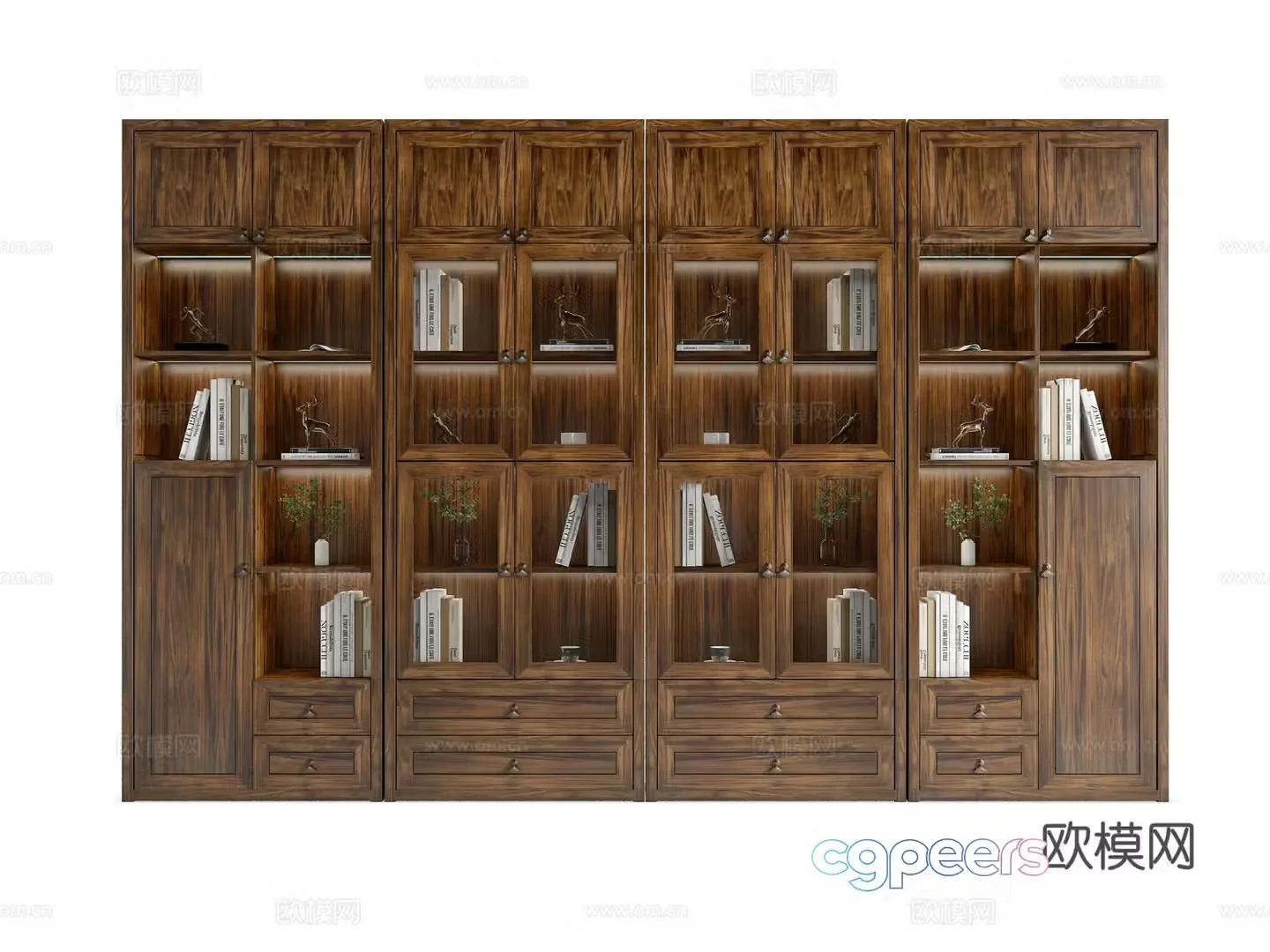 New Chinese-style bookcase Solid wood bookcase Wujin wood bookcase combination 3D model
