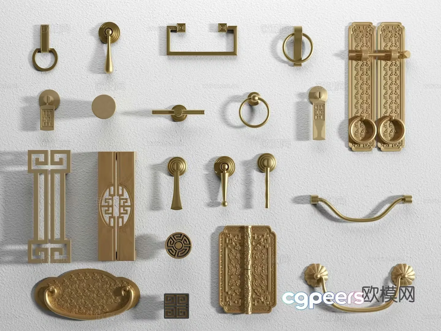 New Chinese style handle brass handle drawer handle classical wardrobe handle cabinet door handle 3D model