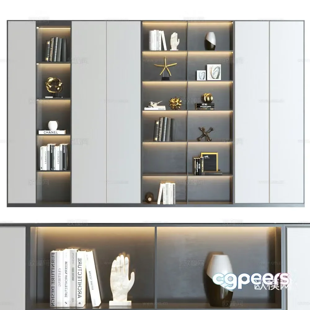 Light luxury bookcase Modern bookcase Combination bookcase Study room bookcase Full wall bookcase 3D model