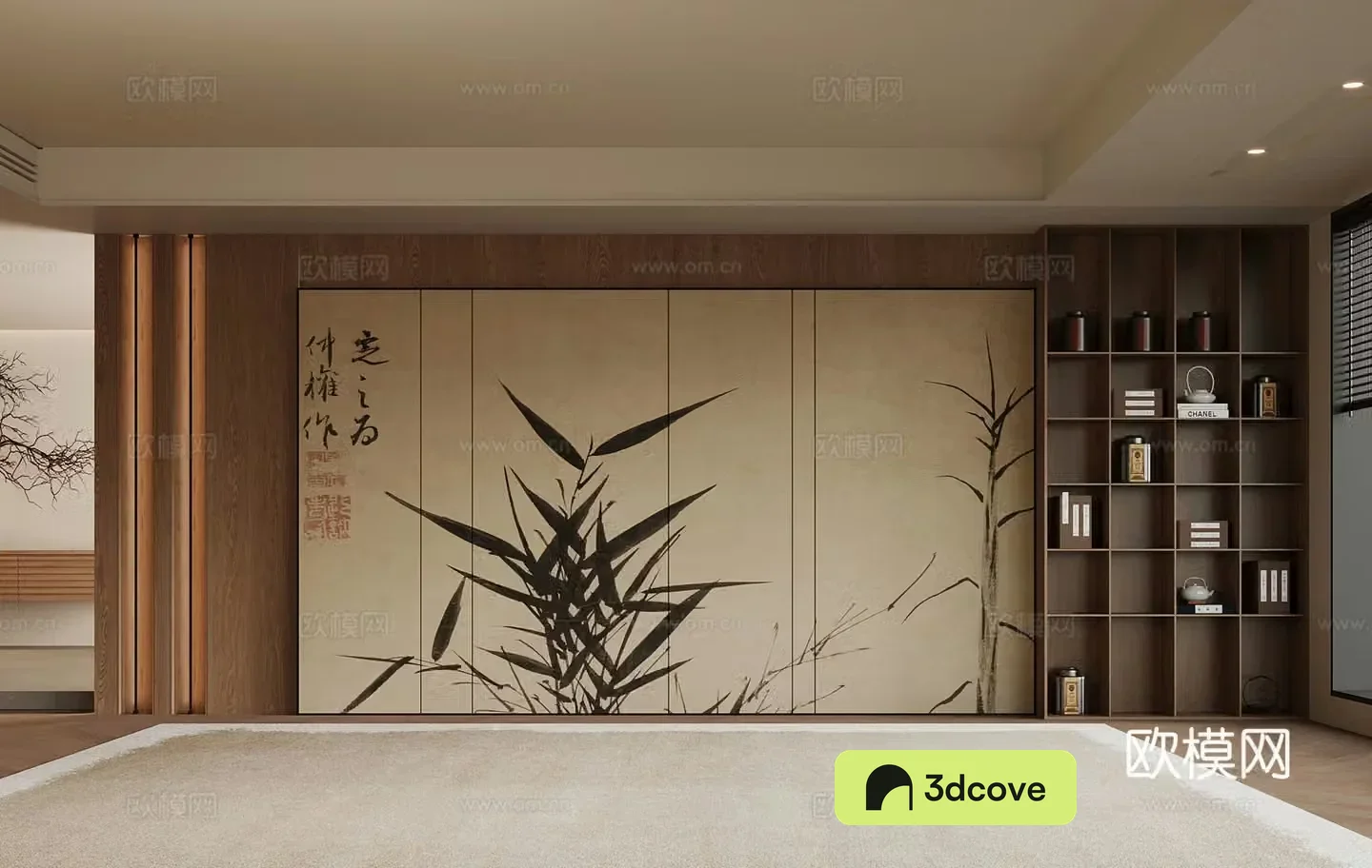 New Chinese style background wall tea cabinet