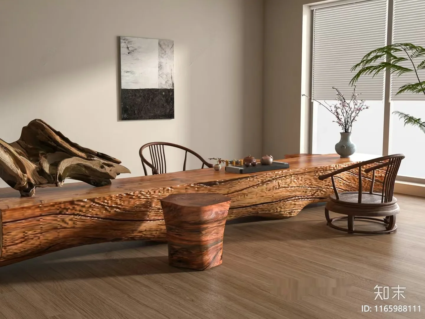 Wooden Table And Chairs 3D Model – 7798 – VRAY Render