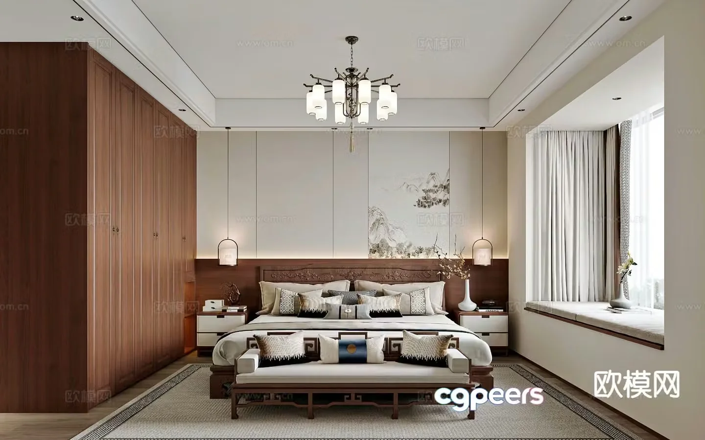 Chinese style bedroom master bedroom elders room 3d model