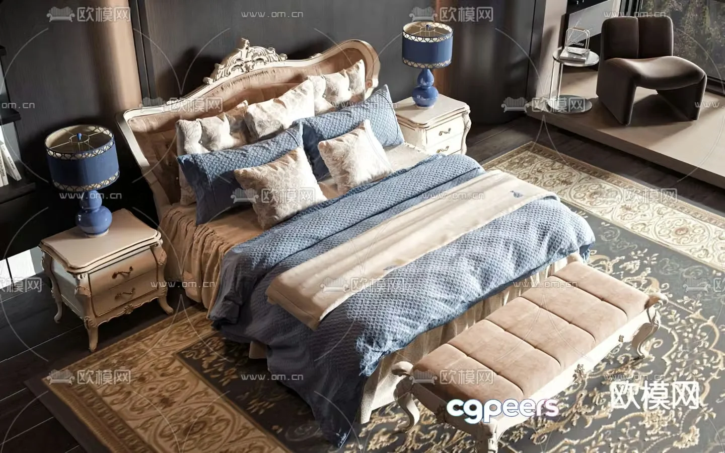 European double bed 3d model