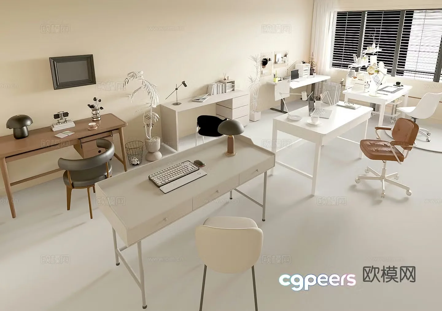Modern study table Modern desk Writing desk Computer desk Workbench 3D model