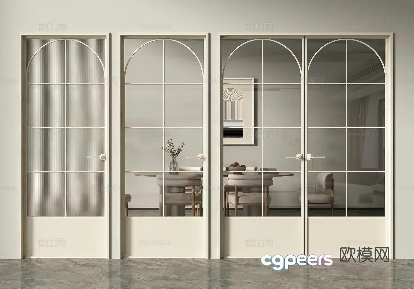 Cream style double door single door glass door Changhong glass door 3d model