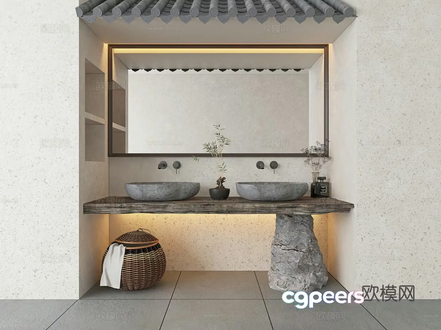 New Chinese style bathroom cabinet sink 3D model