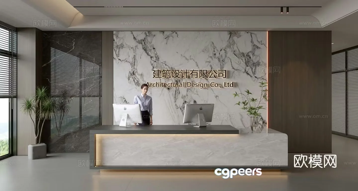Modern company front desk reception area bar reception desk service desk company front desk background 3D model