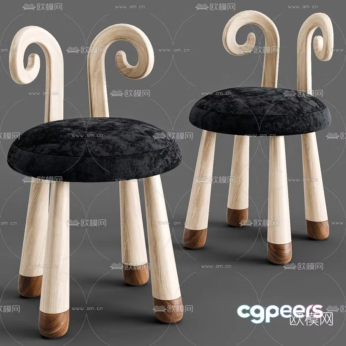 Modern solid wood children’s chair 3d model