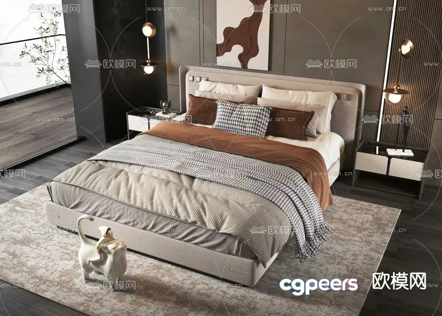 Modern double bed 3d model