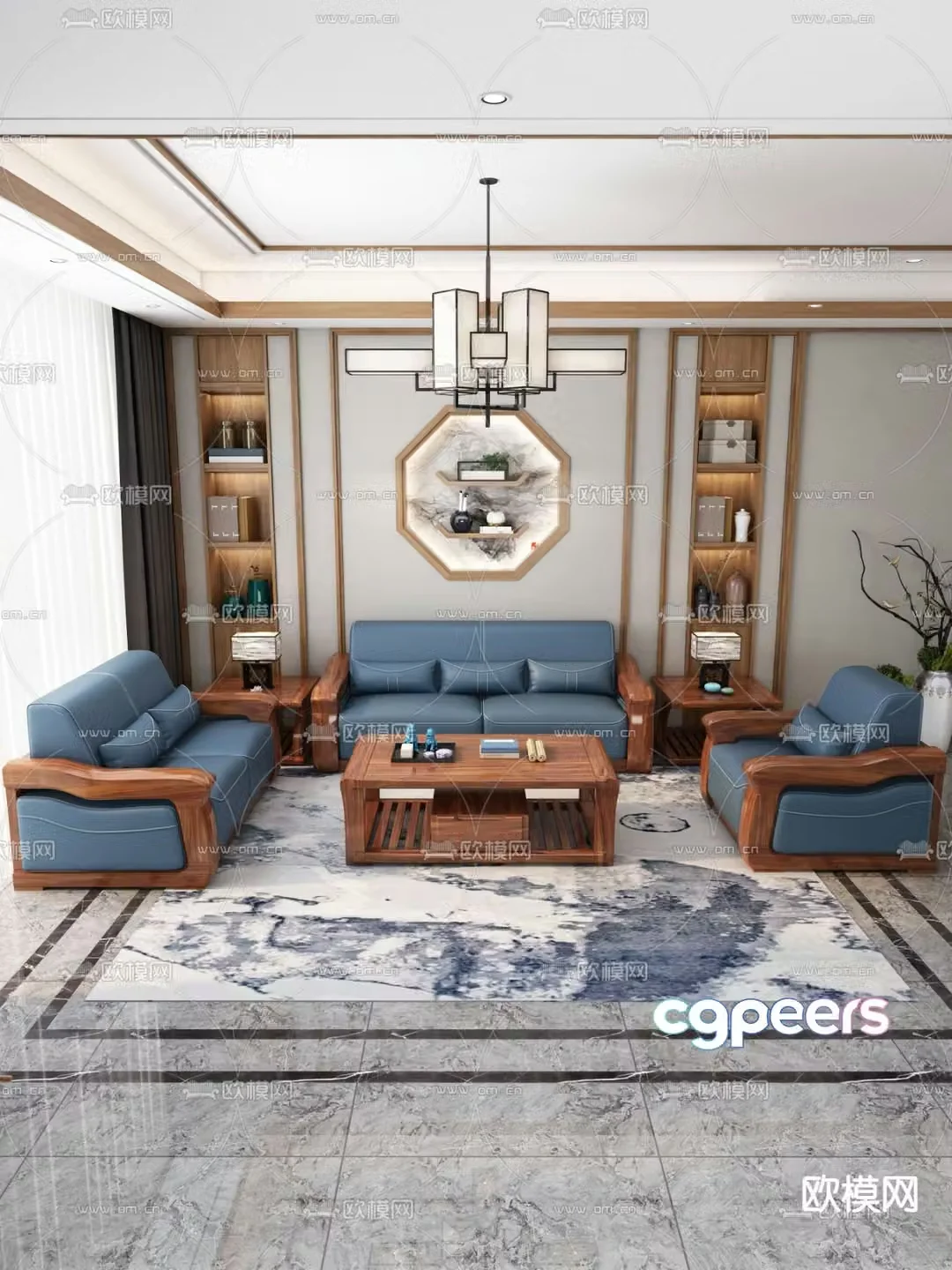 Chinese style modular sofa living room 3d model