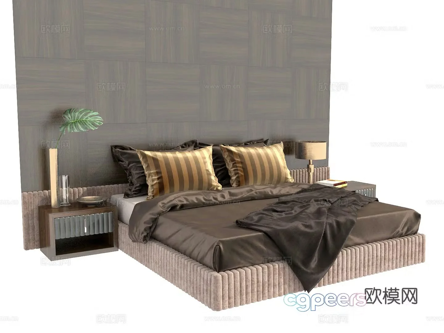 Light luxury double bed bedside table 3d model