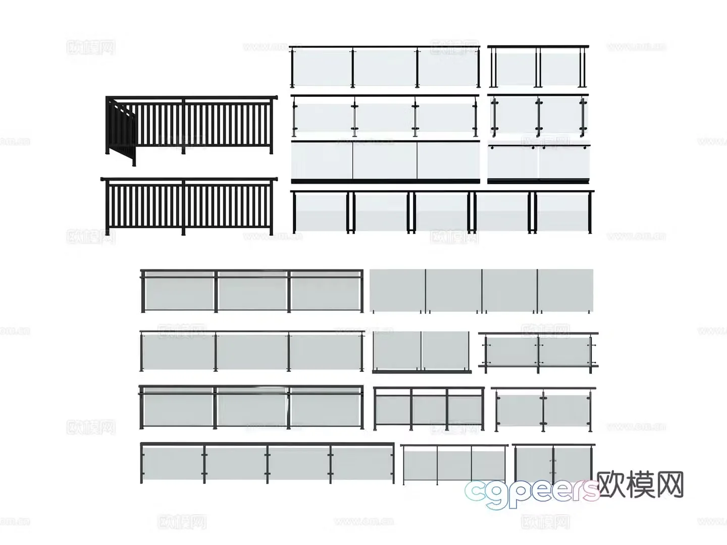 Modern glass railing 3d model