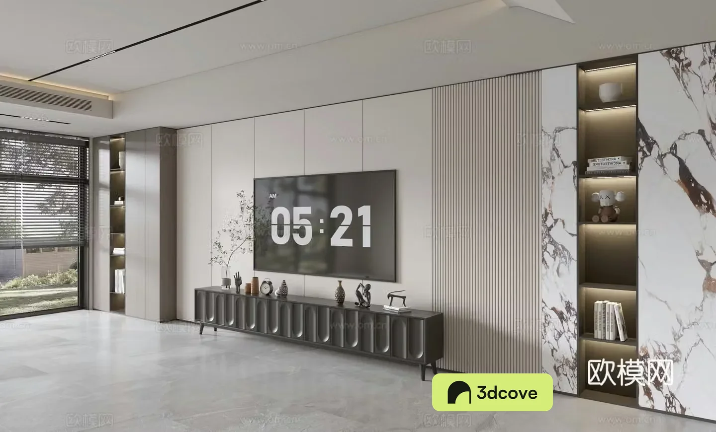 Modern Italian living room light luxury TV background wall full wall TV cabinet marble background wall