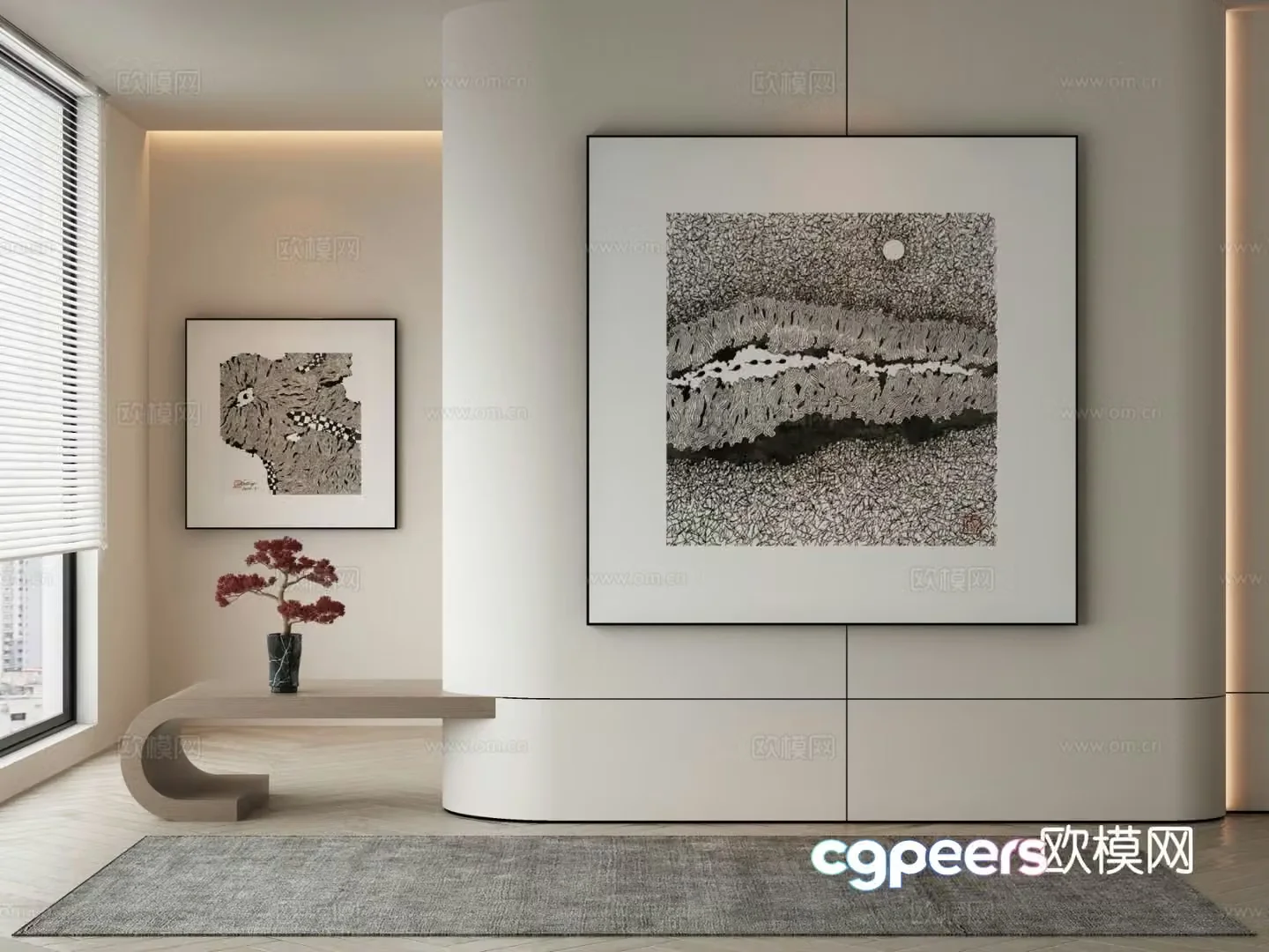 New Chinese texture painting decorative painting 3D model