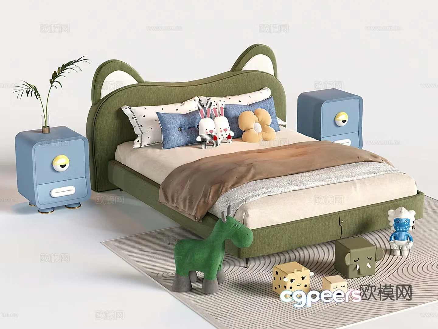 Modern children’s bed cartoon bedside table doll toy 3d model