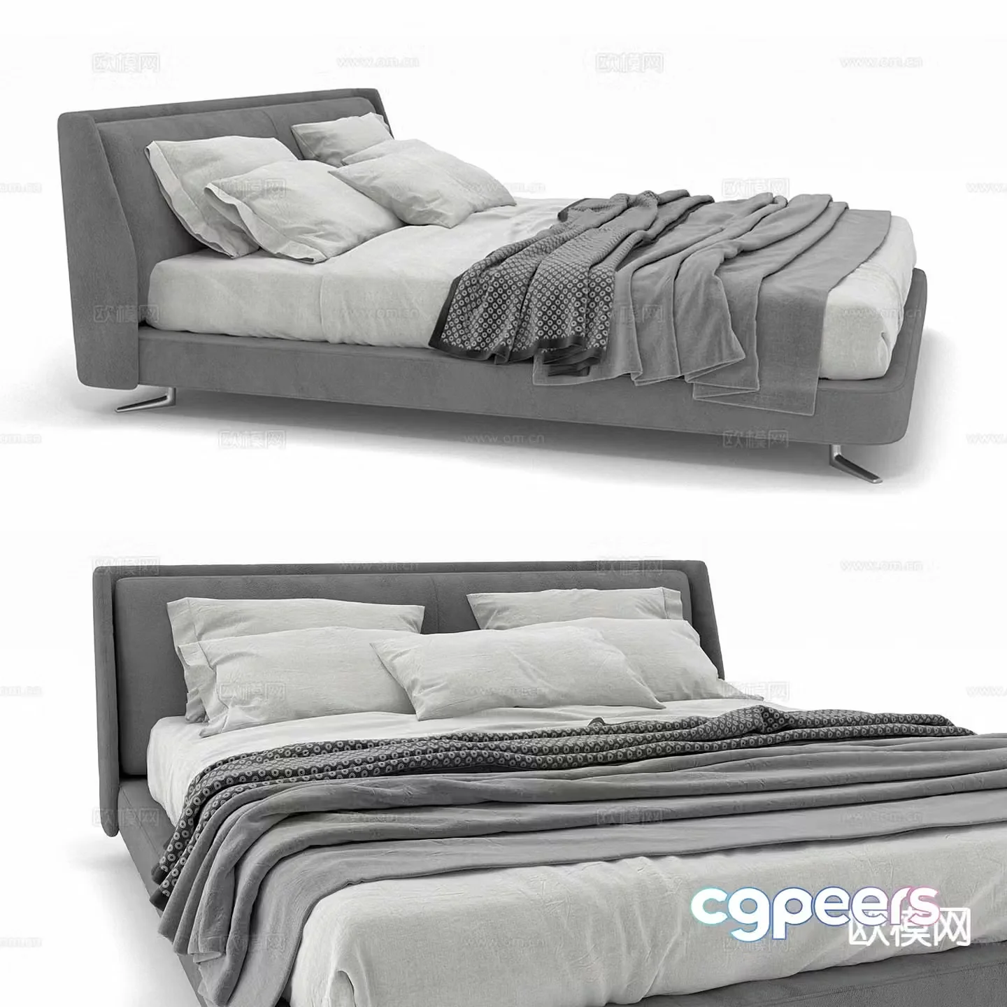 Modern fabric bed double bed 3d model