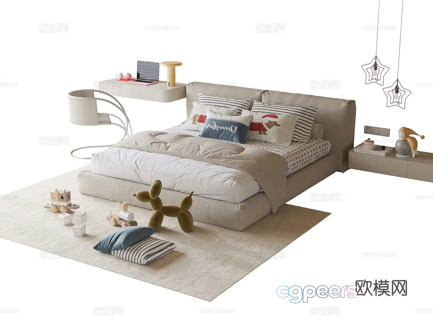 Modern children’s bed children’s desk and chair 3d model