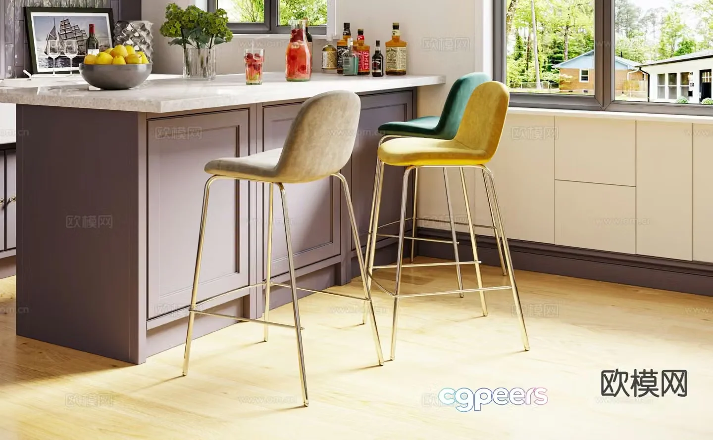 Nordic bar bar chair bar stool 3d model