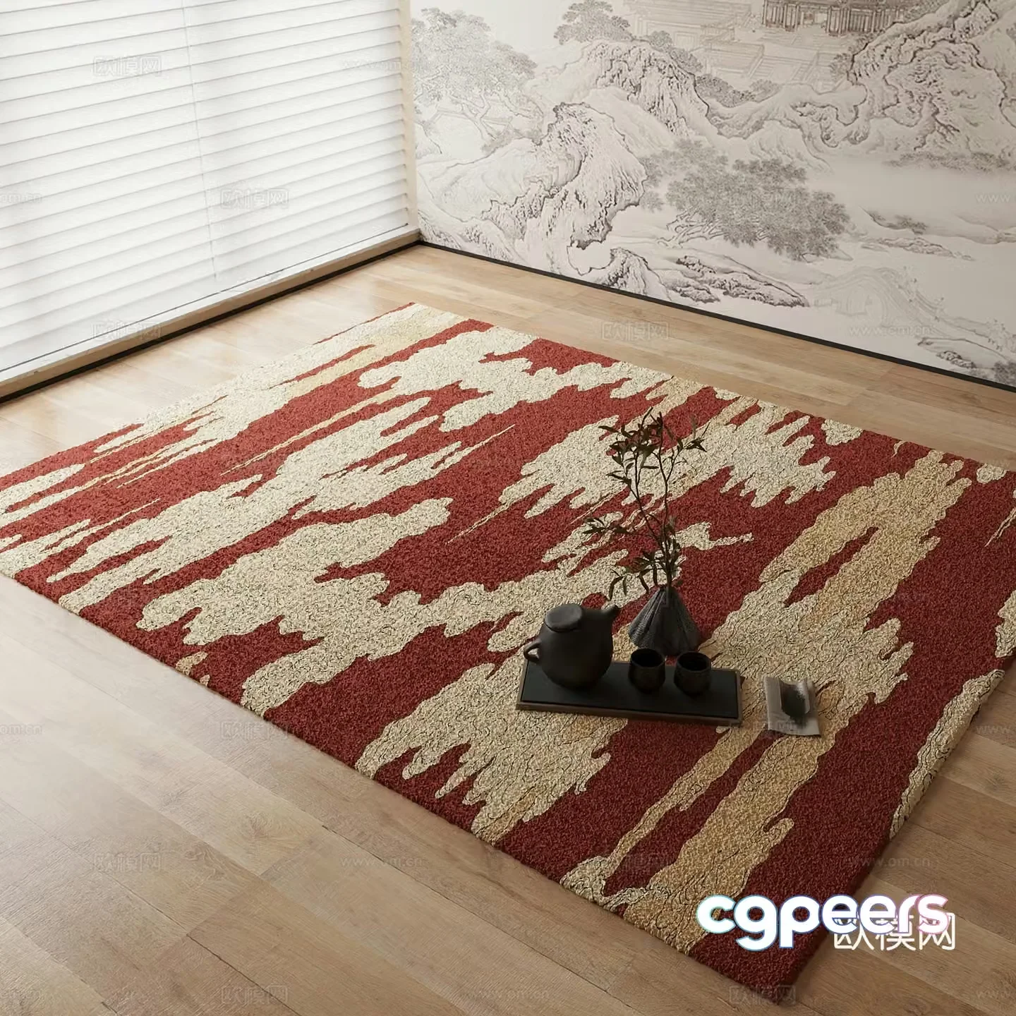 New Chinese style carpet Red abstract carpet 3d model