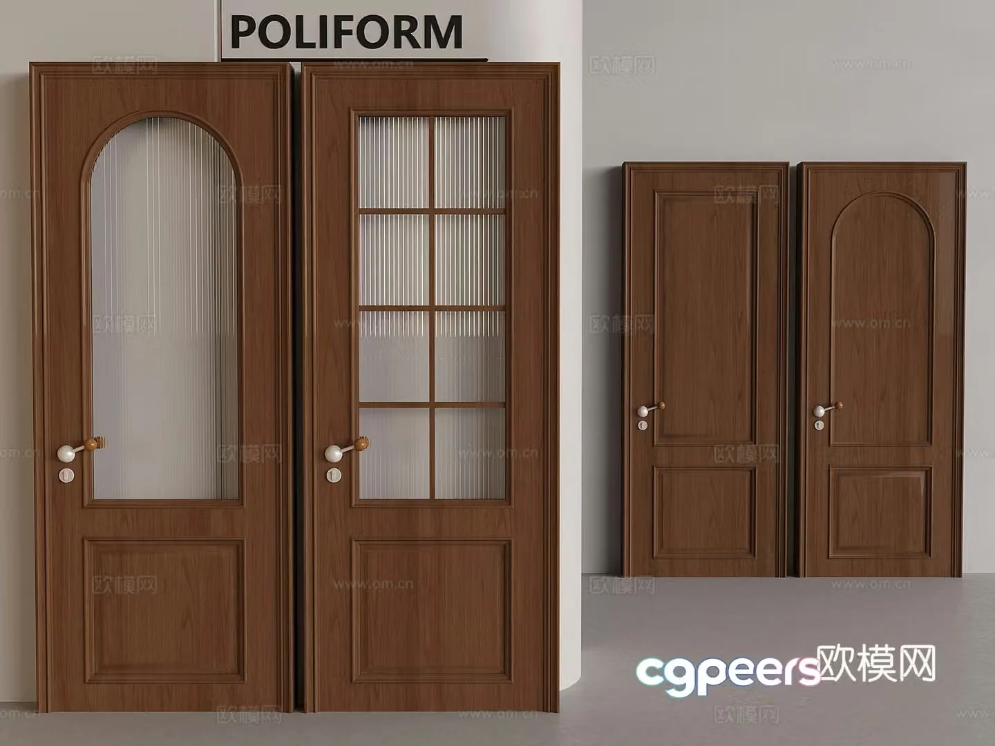 Medium style solid wood single door Medium style windscreen swing door 3D model