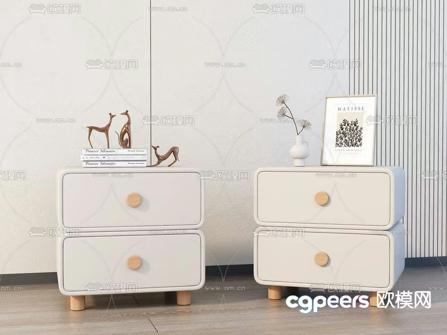 French bedside table cream style bedside table 3d model
