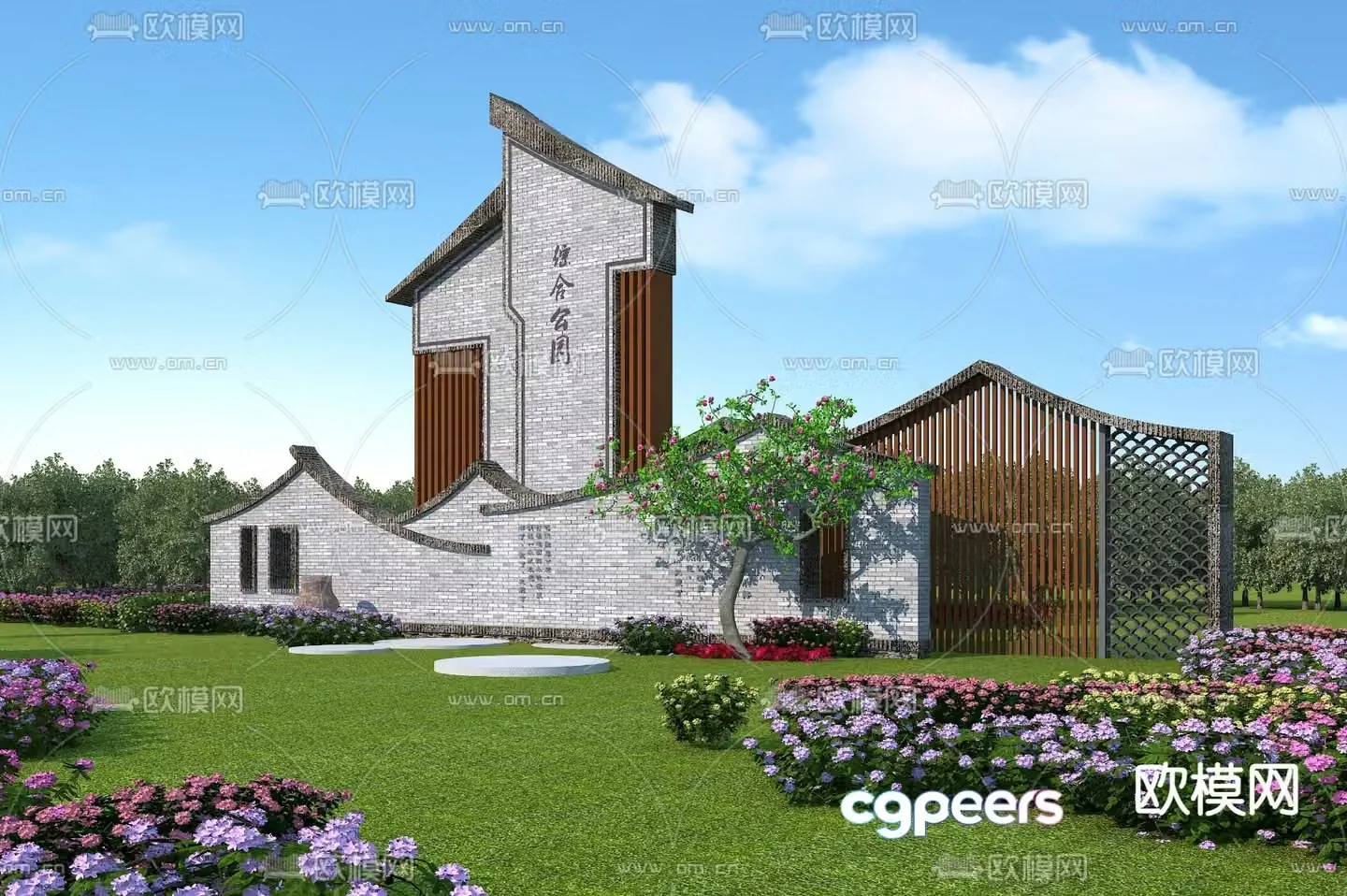 Garden landscape wall Hui style landscape wall 3D model
