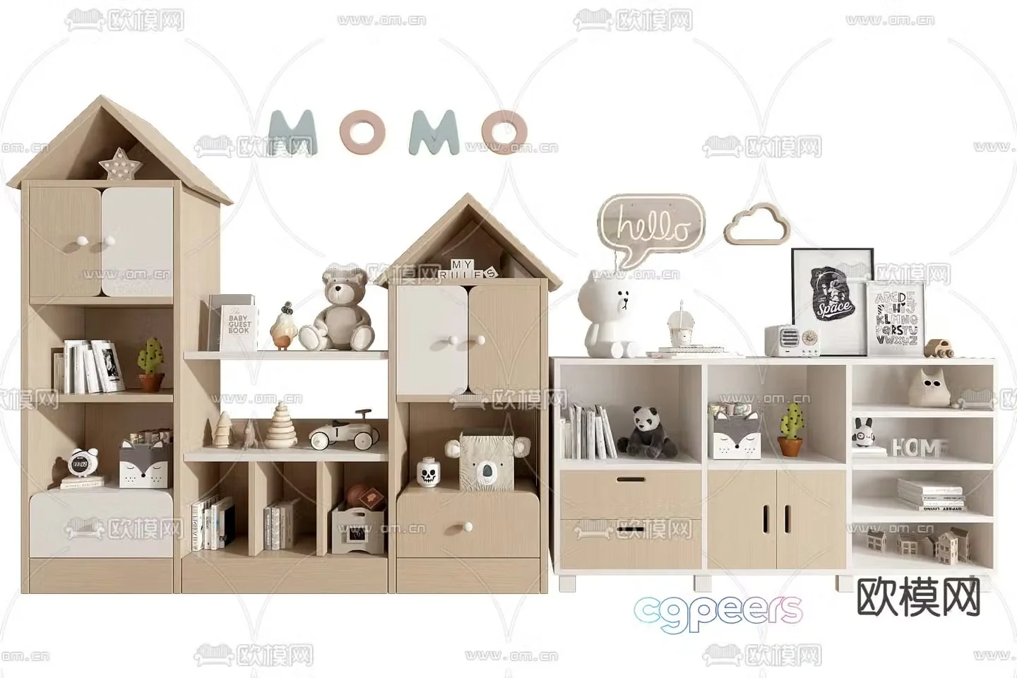 Children’s bookcase storage cabinet 3d model