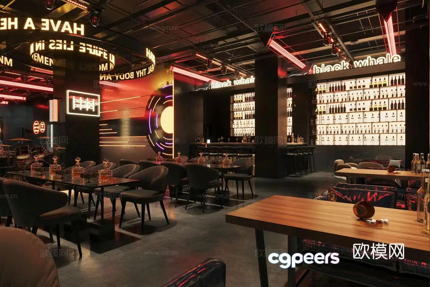 Industrial style bar Whiskey bar Music restaurant bar Clear bar Bar table and chair Wine bottle Wine 3D model