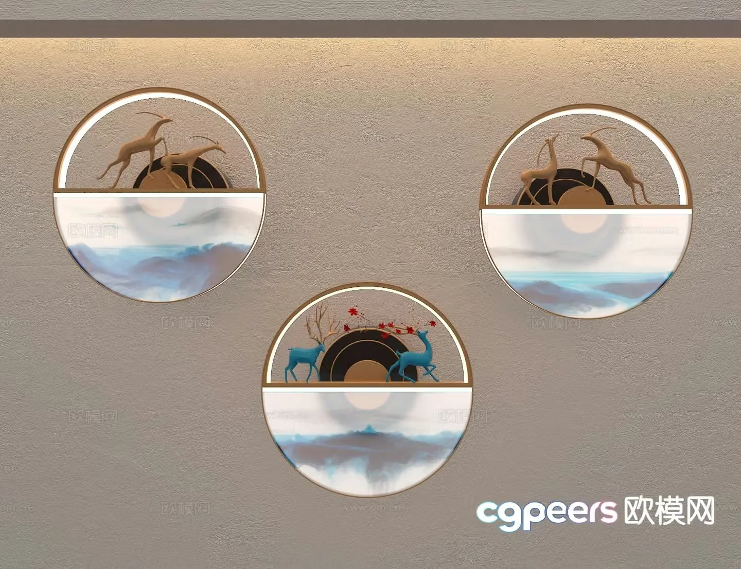 New Chinese style wall lamp round wall lamp 3d model