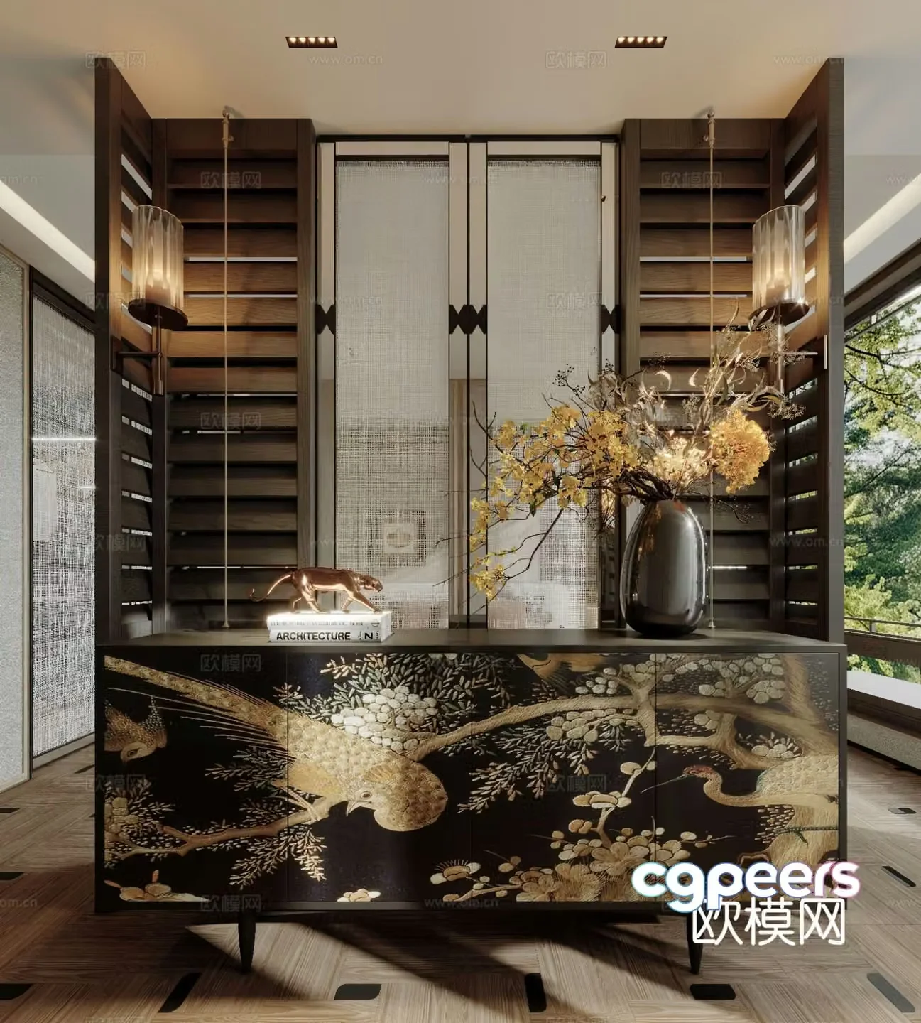 Southeast Asian screen partition entrance cabinet 3D model