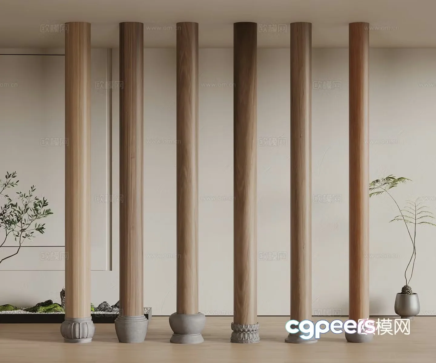 New Chinese style Chinese style decorative columns pillars architectural columns column combinations cylinder 3d model