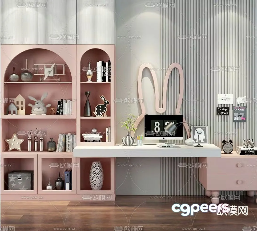 Modern all-in-one children’s desk children’s cabinet 3d model