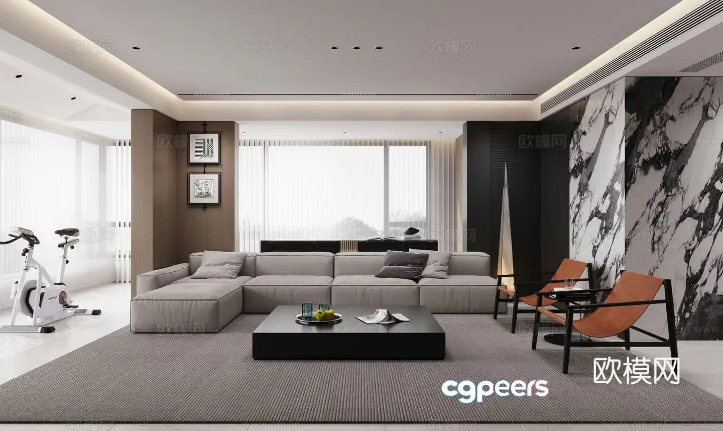 Modern living and dining room 3d model