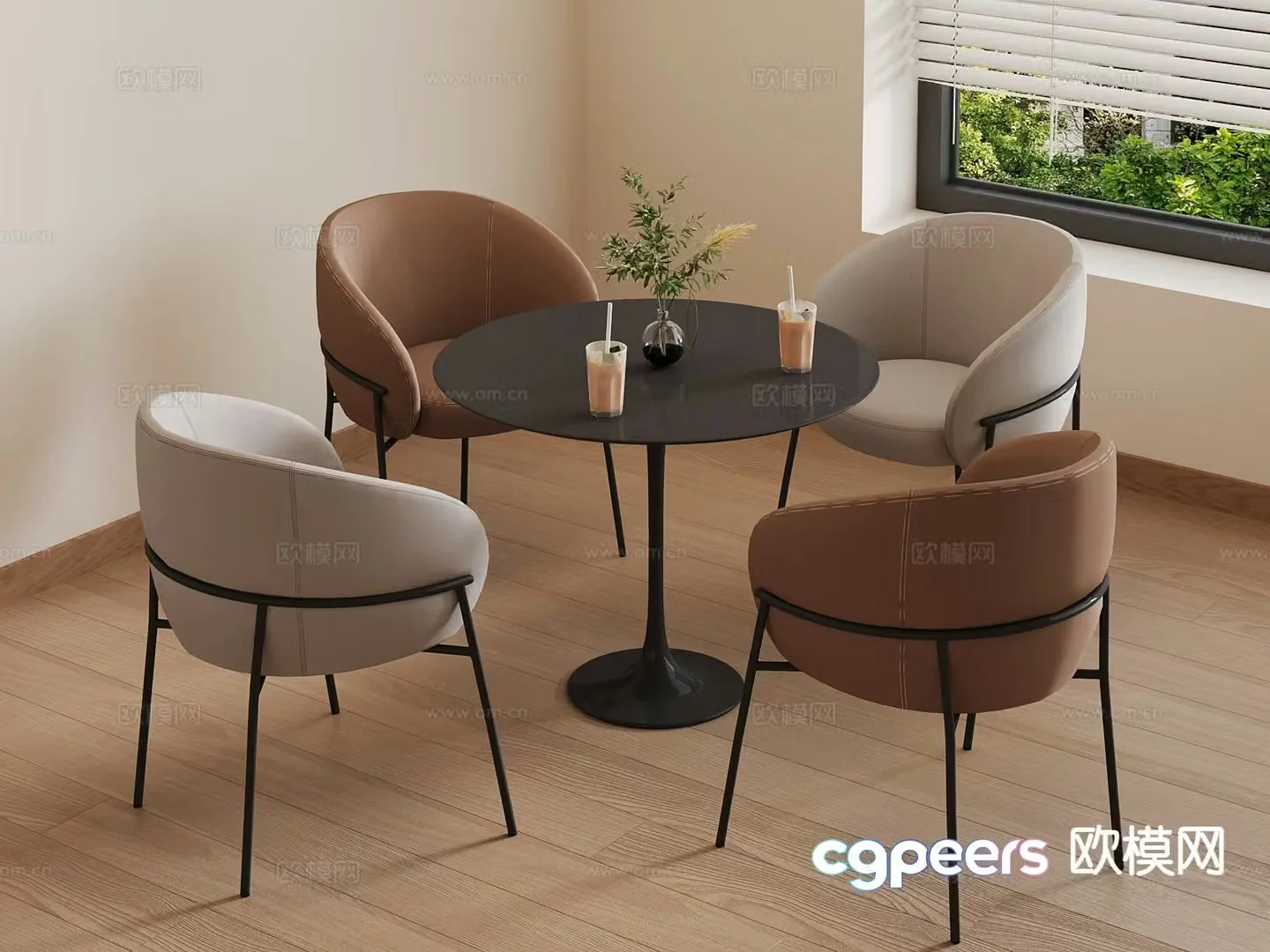 Modern leisure table and chairs 3d model
