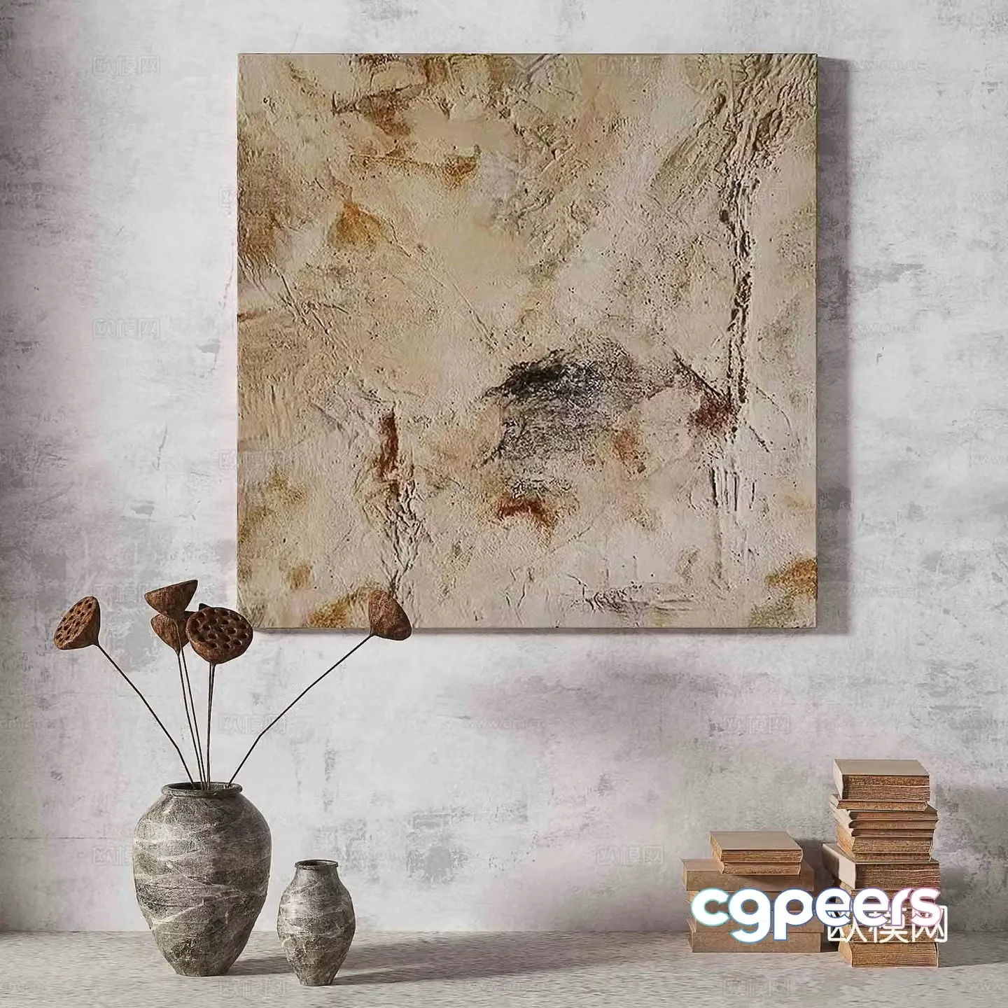 Wabisa retro texture abstract decorative painting 3d model