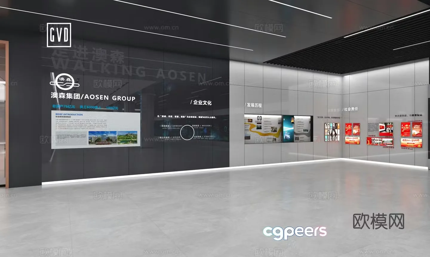Exhibition hall graphic display board Modern cultural wall Development history device Enterprise introduction Cultural wall graphic display 3D model