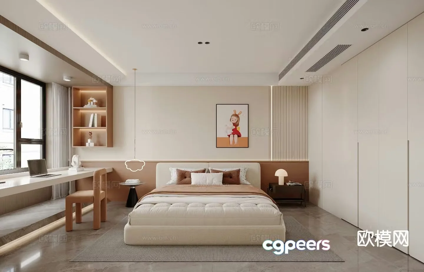 Cream style bedroom second bedroom girlâ€™s room 3D model