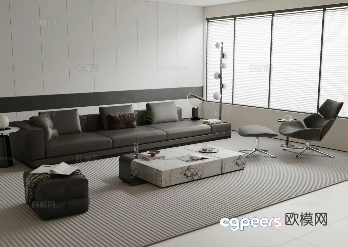 Italian three-person sofa leather sofa modular sofa 3D model