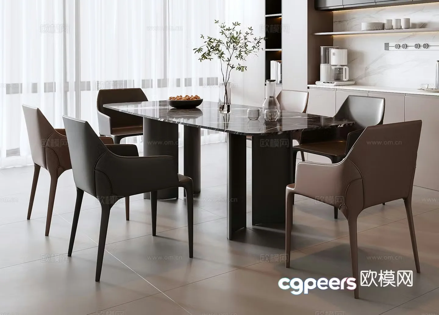 Italian dining table and chair combination 3D model